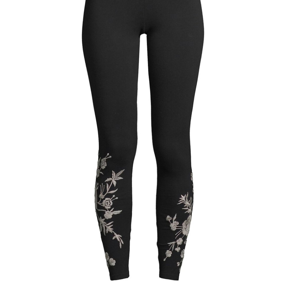 Johnny Was Oriana Embroidered Jersey Legging, Black Size S